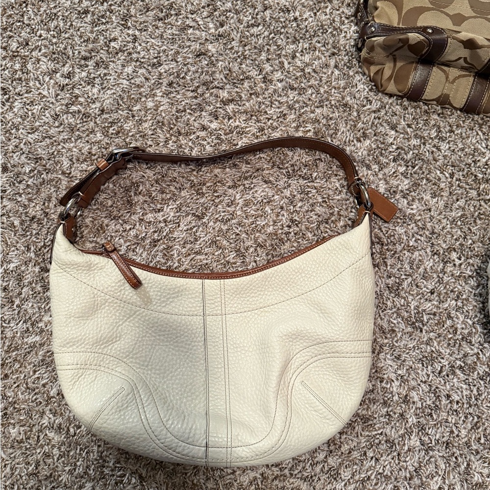 Coach Cream and Brown Leather Hobo Bag